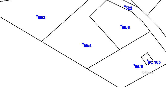 Parcela st. 55/4 v KÚ Bělá u Pecky, Katastrální mapa