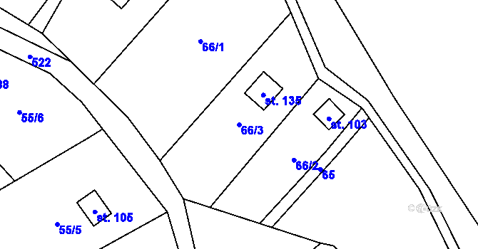 Parcela st. 66/3 v KÚ Bělá u Pecky, Katastrální mapa
