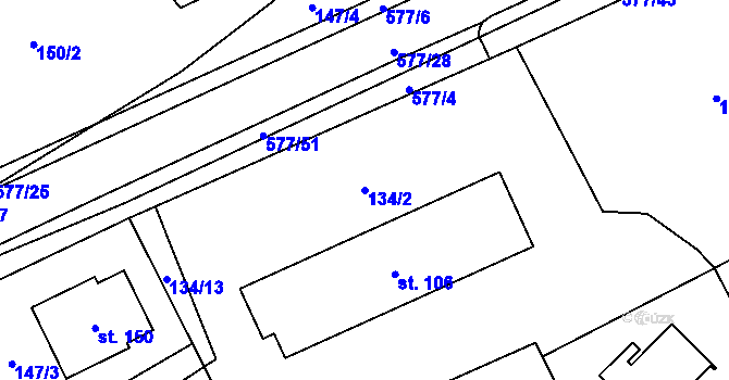 Parcela st. 134/2 v KÚ Bělá u Pecky, Katastrální mapa