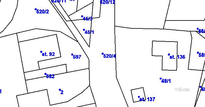 Parcela st. 520/4 v KÚ Bělá u Pecky, Katastrální mapa