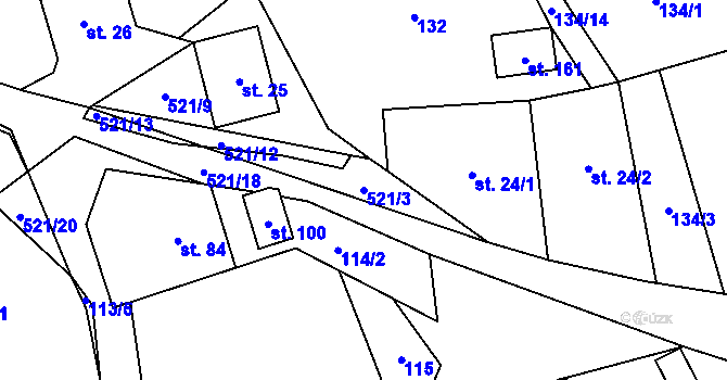 Parcela st. 521/3 v KÚ Bělá u Pecky, Katastrální mapa