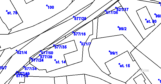 Parcela st. 521/7 v KÚ Bělá u Pecky, Katastrální mapa
