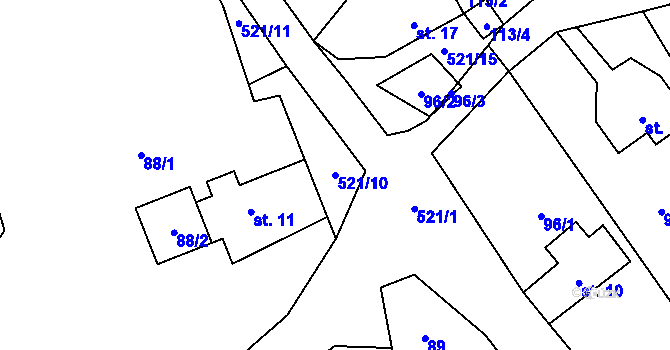 Parcela st. 521/10 v KÚ Bělá u Pecky, Katastrální mapa