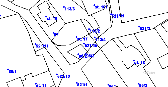 Parcela st. 521/15 v KÚ Bělá u Pecky, Katastrální mapa