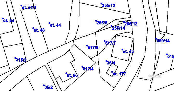 Parcela st. 517/6 v KÚ Bělá u Pecky, Katastrální mapa