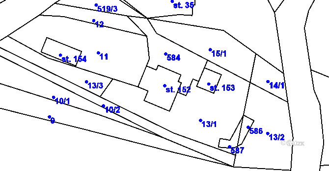 Parcela st. 152 v KÚ Bělá u Pecky, Katastrální mapa