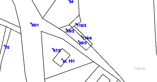 Parcela st. 68/3 v KÚ Bělá u Pecky, Katastrální mapa