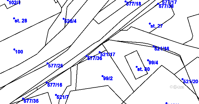 Parcela st. 521/17 v KÚ Bělá u Pecky, Katastrální mapa