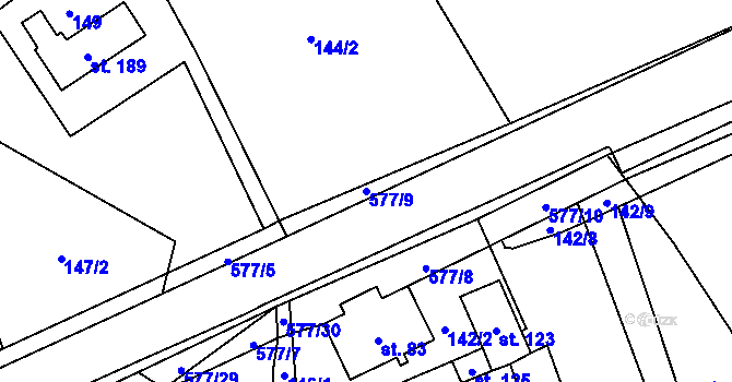 Parcela st. 577/9 v KÚ Bělá u Pecky, Katastrální mapa