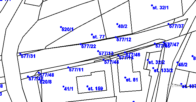 Parcela st. 577/13 v KÚ Bělá u Pecky, Katastrální mapa