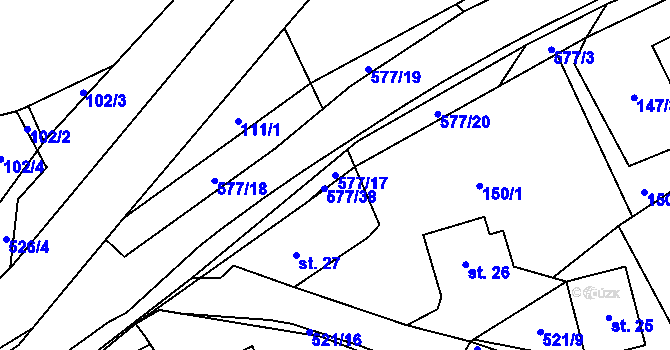 Parcela st. 577/17 v KÚ Bělá u Pecky, Katastrální mapa