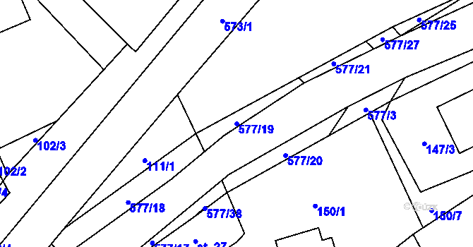 Parcela st. 577/19 v KÚ Bělá u Pecky, Katastrální mapa