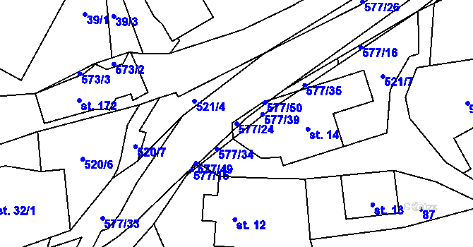 Parcela st. 577/24 v KÚ Bělá u Pecky, Katastrální mapa