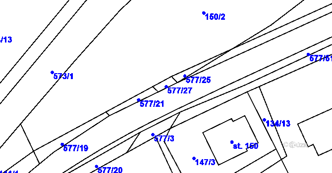 Parcela st. 577/27 v KÚ Bělá u Pecky, Katastrální mapa