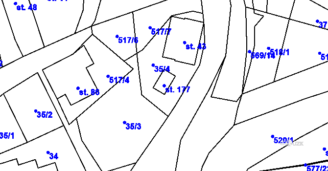 Parcela st. 177 v KÚ Bělá u Pecky, Katastrální mapa