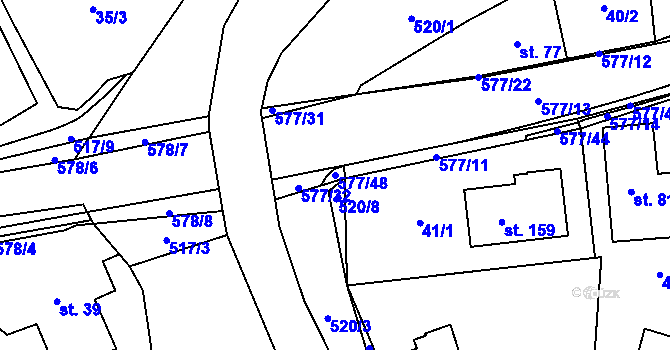 Parcela st. 577/48 v KÚ Bělá u Pecky, Katastrální mapa