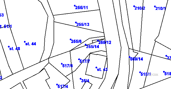 Parcela st. 255/14 v KÚ Bělá u Pecky, Katastrální mapa