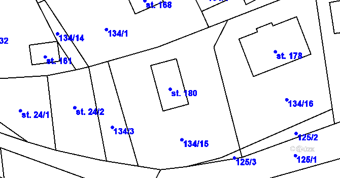 Parcela st. 180 v KÚ Bělá u Pecky, Katastrální mapa