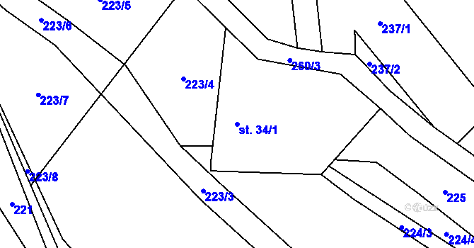 Parcela st. 34/1 v KÚ Dolní Javoří, Katastrální mapa