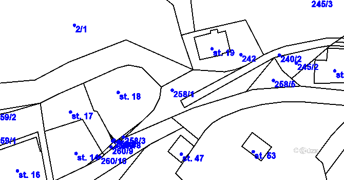 Parcela st. 258/1 v KÚ Dolní Javoří, Katastrální mapa