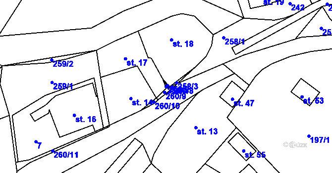 Parcela st. 258/4 v KÚ Dolní Javoří, Katastrální mapa