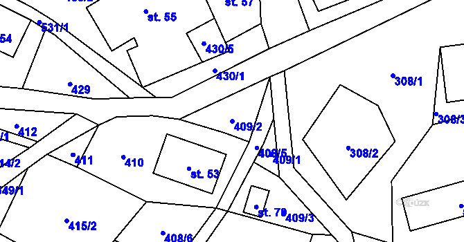 Parcela st. 409/2 v KÚ Horní Javoří, Katastrální mapa