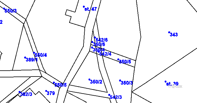 Parcela st. 542/4 v KÚ Horní Javoří, Katastrální mapa