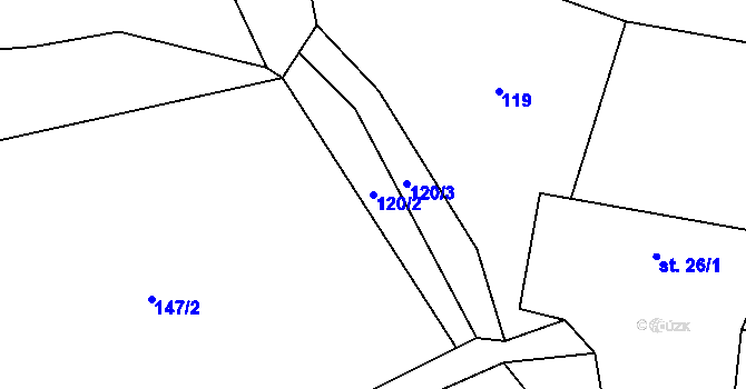 Parcela st. 120/2 v KÚ Uhlíře, Katastrální mapa