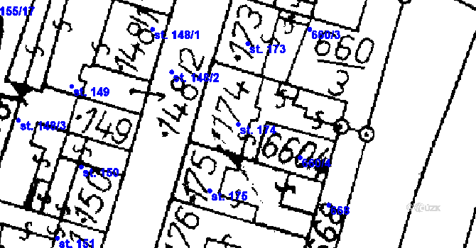 Parcela st. 174 v KÚ Bělčice, Katastrální mapa