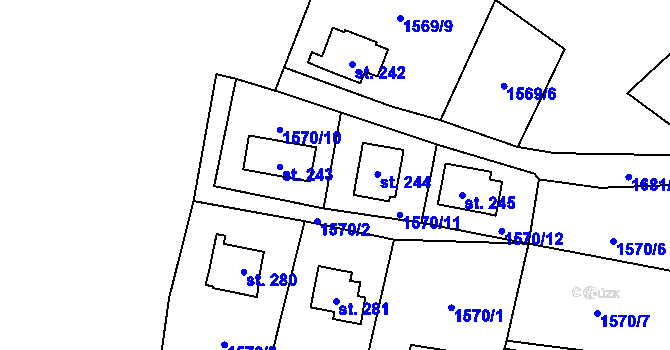 Parcela st. 244 v KÚ Bělčice, Katastrální mapa
