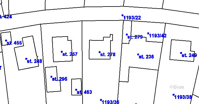 Parcela st. 278 v KÚ Bělčice, Katastrální mapa