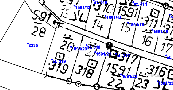 Parcela st. 318 v KÚ Bělčice, Katastrální mapa