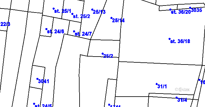Parcela st. 25/2 v KÚ Bělčice, Katastrální mapa