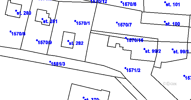 Parcela st. 1570/14 v KÚ Bělčice, Katastrální mapa