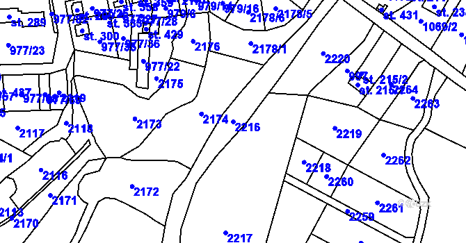Parcela st. 2216 v KÚ Bělčice, Katastrální mapa