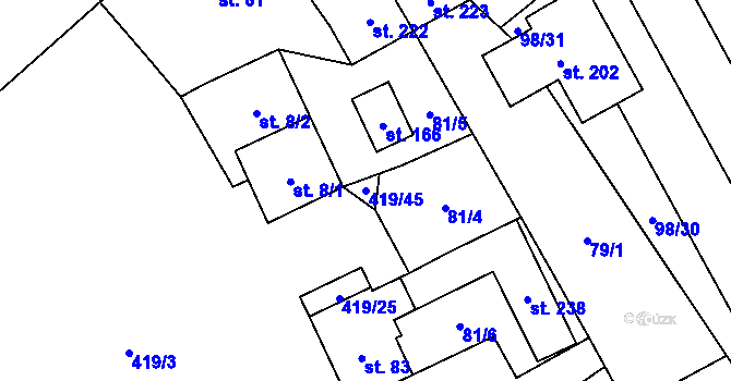 Parcela st. 419/45 v KÚ Běleč, Katastrální mapa