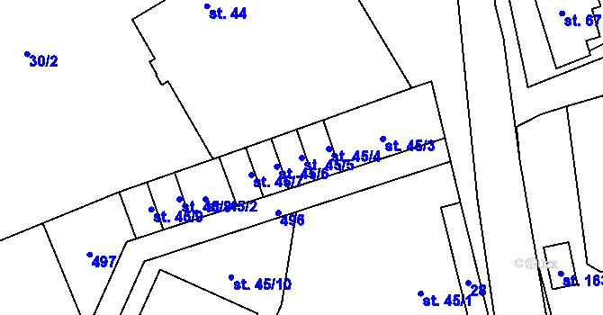 Parcela st. 45/5 v KÚ Běleč, Katastrální mapa