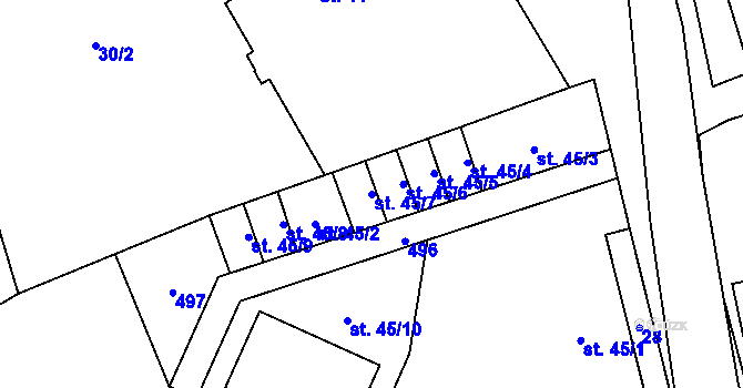 Parcela st. 45/7 v KÚ Běleč, Katastrální mapa