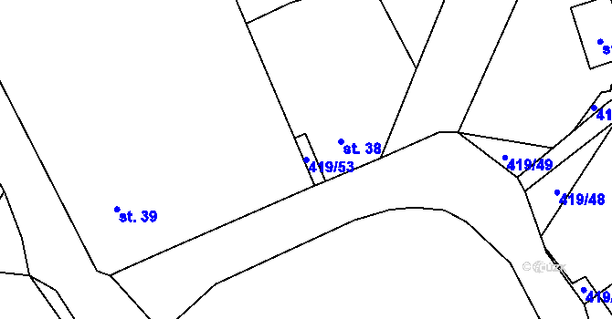 Parcela st. 419/53 v KÚ Běleč, Katastrální mapa