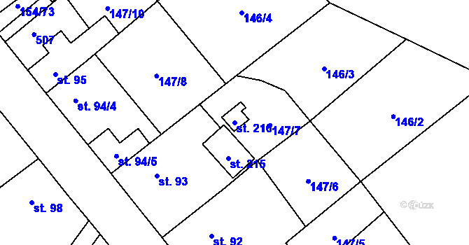 Parcela st. 216 v KÚ Běleč, Katastrální mapa