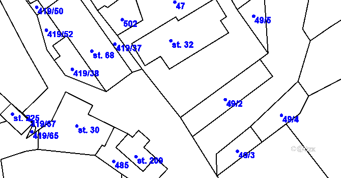 Parcela st. 419/62 v KÚ Běleč, Katastrální mapa