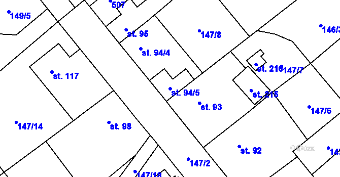 Parcela st. 94/5 v KÚ Běleč, Katastrální mapa