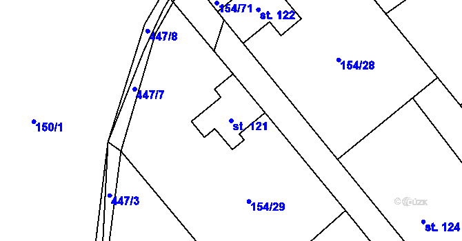 Parcela st. 121 v KÚ Běleč, Katastrální mapa