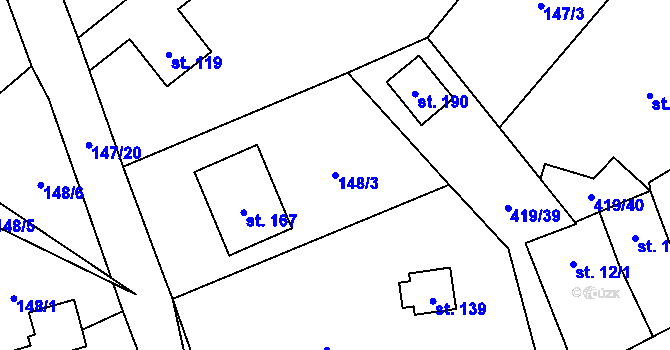 Parcela st. 148/3 v KÚ Běleč, Katastrální mapa