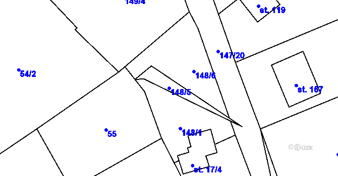 Parcela st. 148/5 v KÚ Běleč, Katastrální mapa