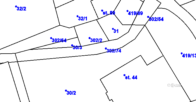 Parcela st. 302/27 v KÚ Běleč, Katastrální mapa