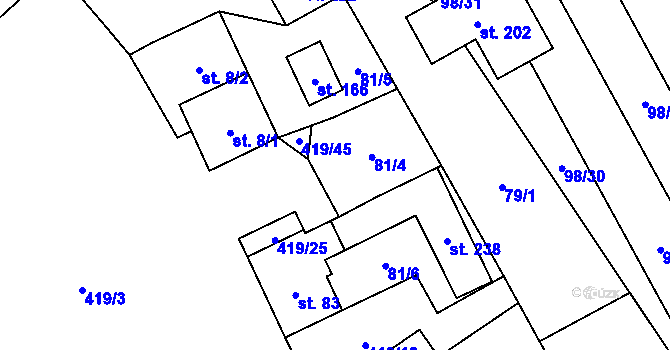 Parcela st. 419/24 v KÚ Běleč, Katastrální mapa