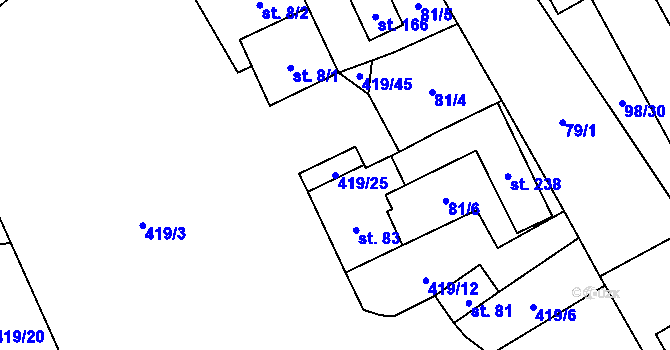 Parcela st. 419/25 v KÚ Běleč, Katastrální mapa