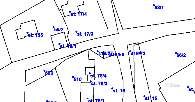 Parcela st. 419/27 v KÚ Běleč, Katastrální mapa