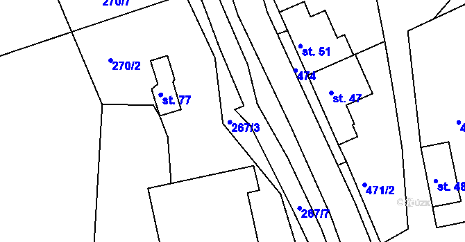 Parcela st. 267/3 v KÚ Běleč u Lomnice, Katastrální mapa